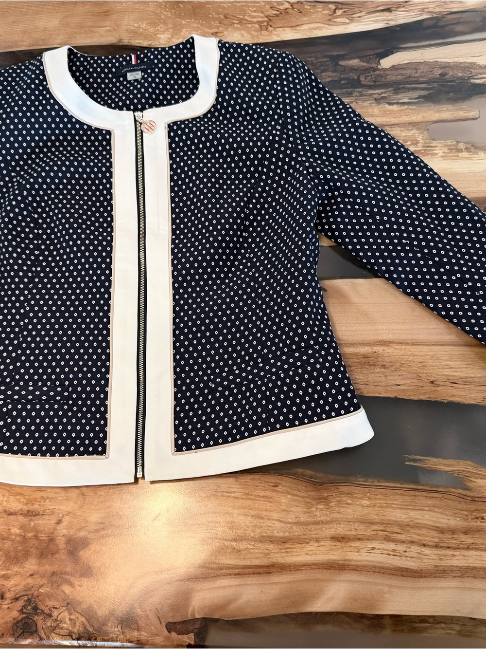 Tommy Hilfiger Navy Polka Dot Zip Jacket with White Trim